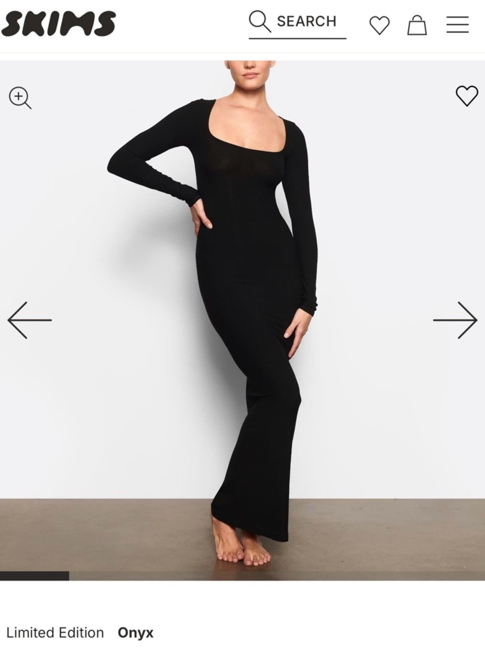 SKIMS Onyx Long-Sleeve Asymmetric Neck Maxi Dress